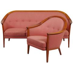 Bertil Fridhagen Swedish Walnut Bentwood Sofa and Chair Set