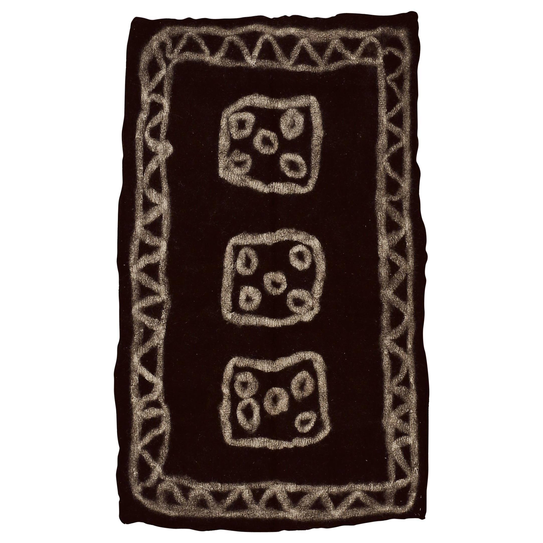 Vintage Tribal Anatolian Black Wool Felt Rug