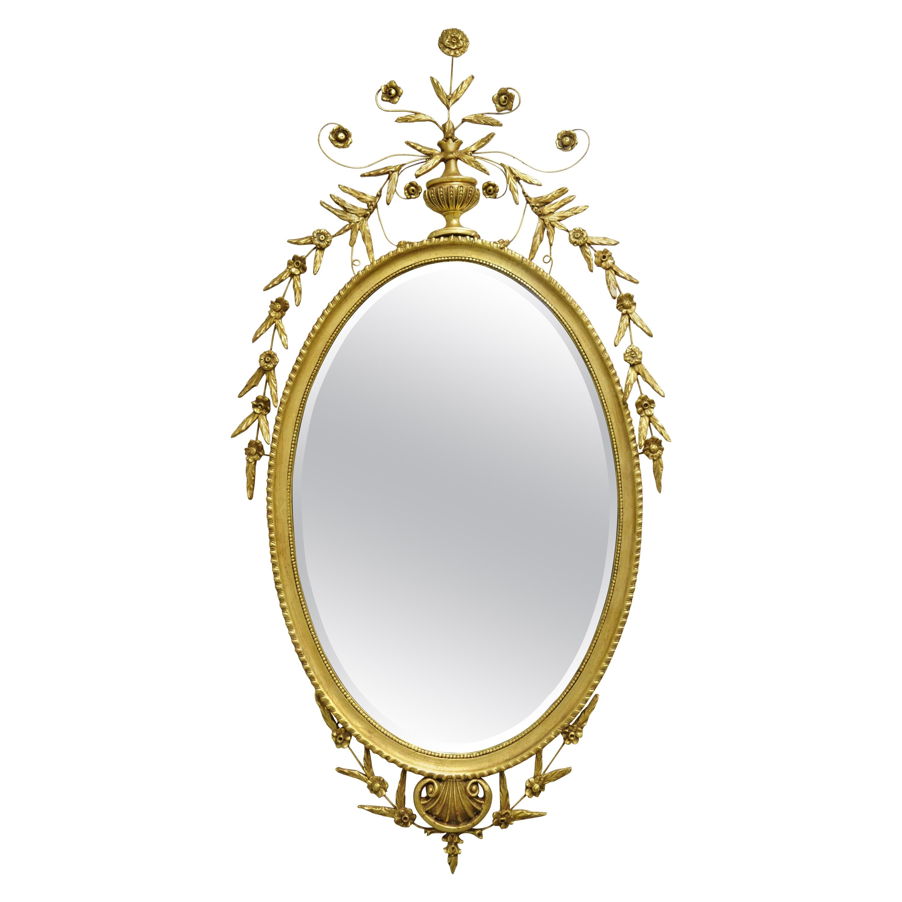 Friedman Brothers Large Oval Adams Style Gold Giltwood Wall Mirror For Sale