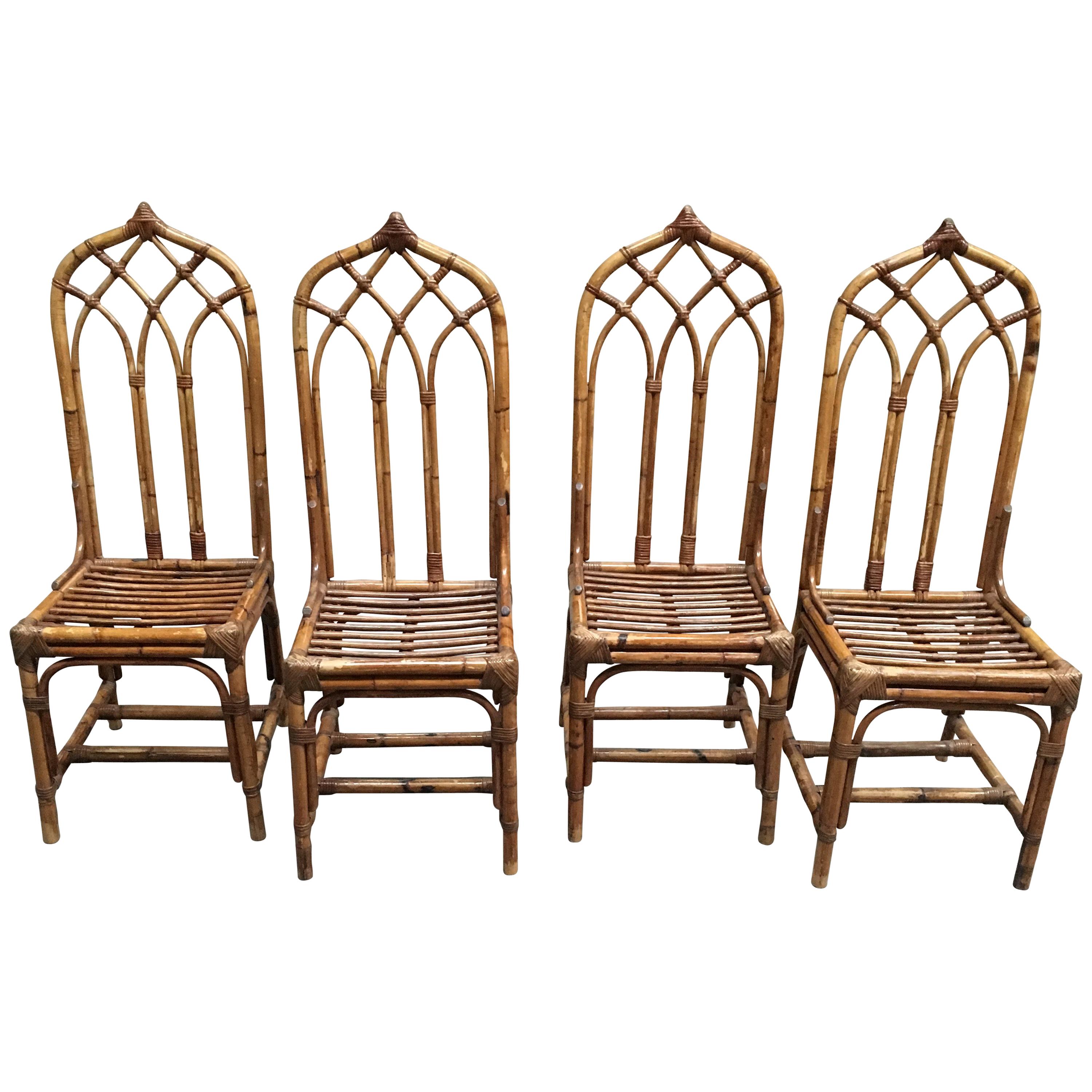 Mid-Century Modern Italian Set of Bamboo and Rattan Regency Style Chairs, 1960s