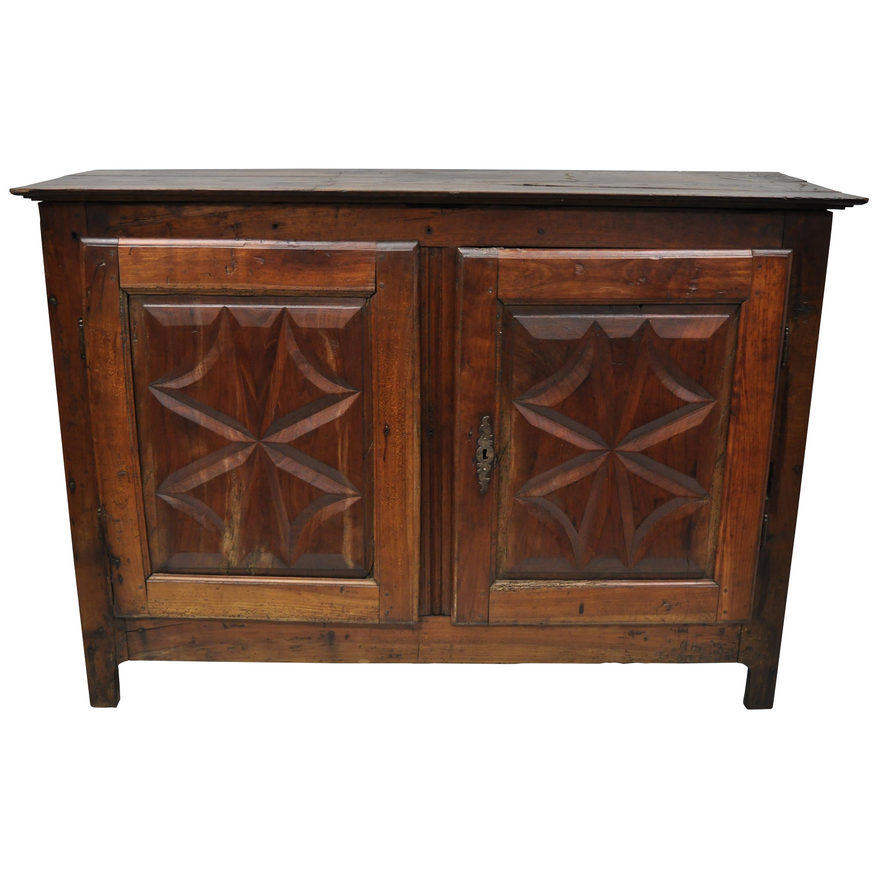 17th Century Carved Walnut Italian Baroque Two-Door Credenza Cabinet Buffet For Sale