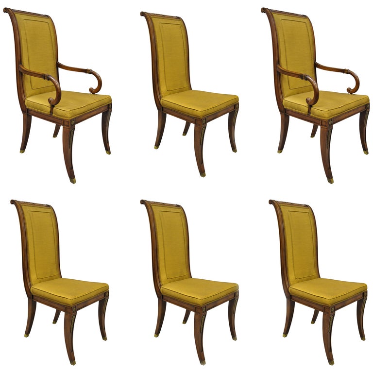 Six Karges French Neoclassical Regency Style Klismos Leg Walnut Dining Chairs For Sale At 1stdibs