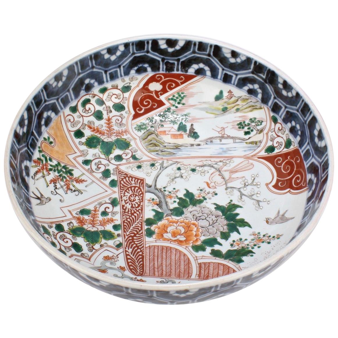 Large Antique Japanese Imari Porcelain Punch Bowl