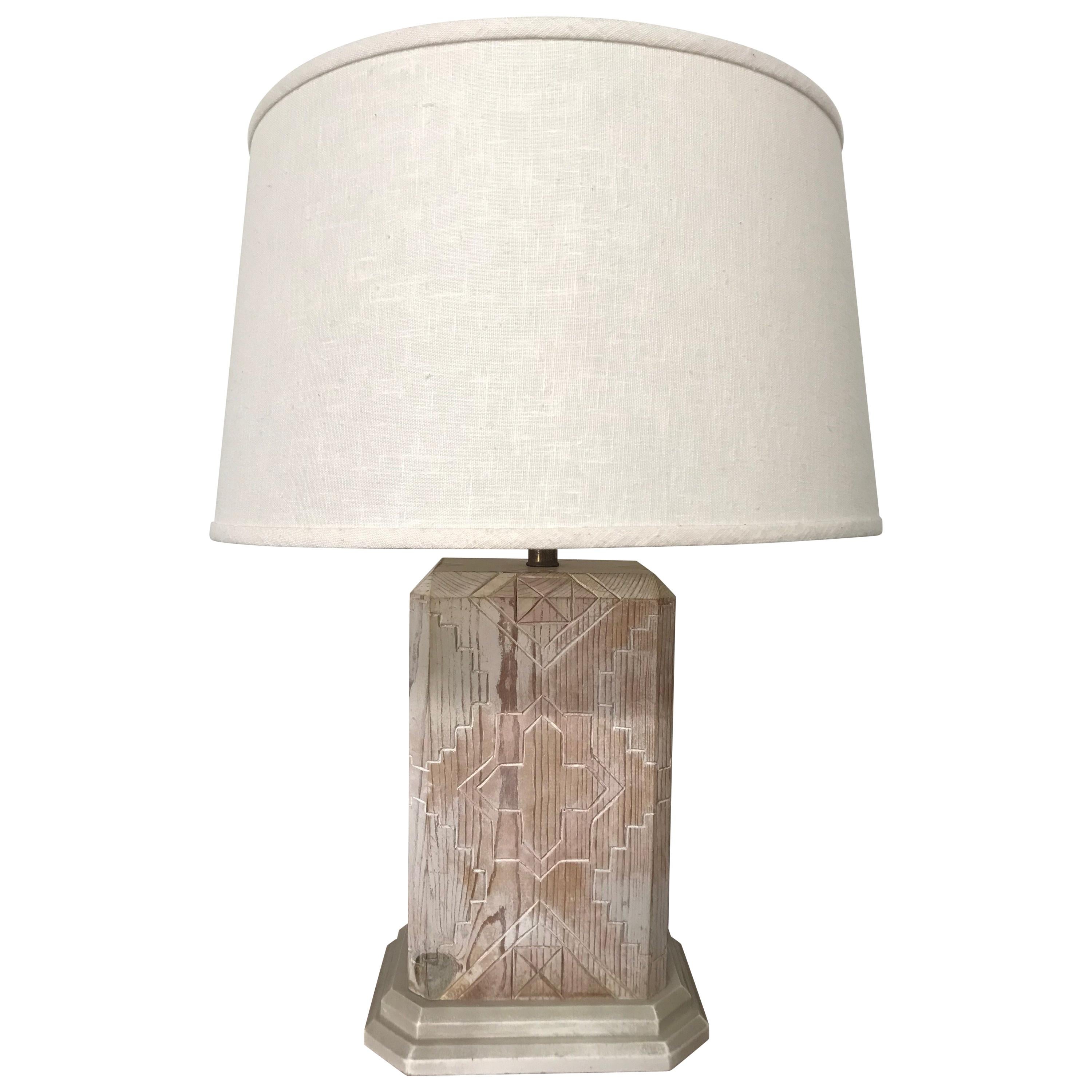 Southwestern Style Cerused White Washed Oak Table Lamp by Sarreid Ltd For Sale