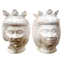 Monumental Pair of 20th Century of Italian Glazed Terracotta Bust Jardinières