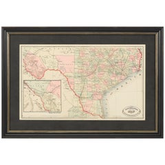 1882 Railroad Map of Southern Texas, Antique Map by George Cram