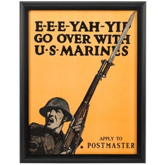 "E-E-E-YAH-YIP, Go Over With U.S. Marines" Antique WWI Poster by C.B. Falls