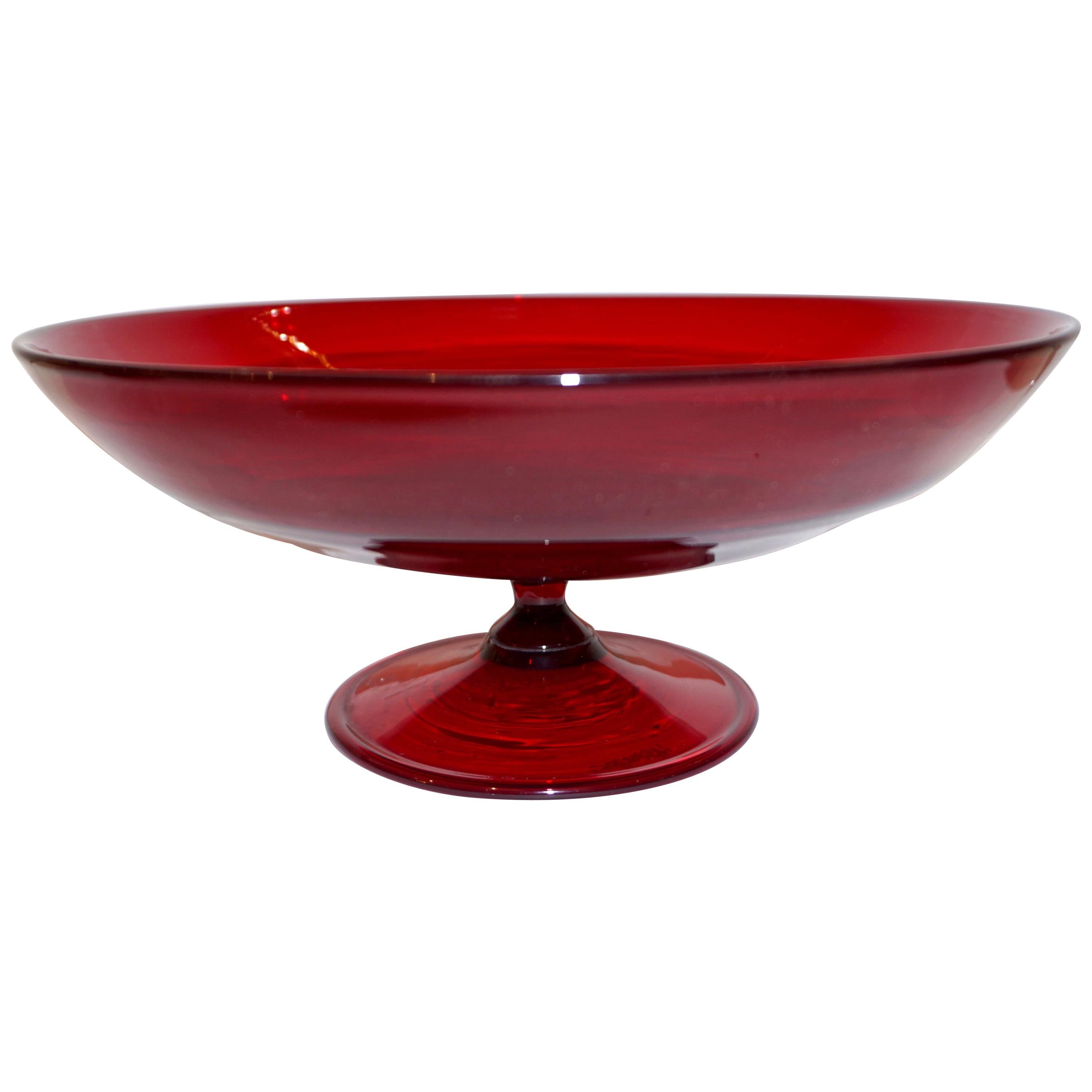 Salviati:: 1940er Jahre Italienisch Antik Rubinrot Murano Kunstglas Kompott Schüssel oder Schale