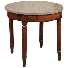 Louis XVI Style Round Walnut Stone Top Table