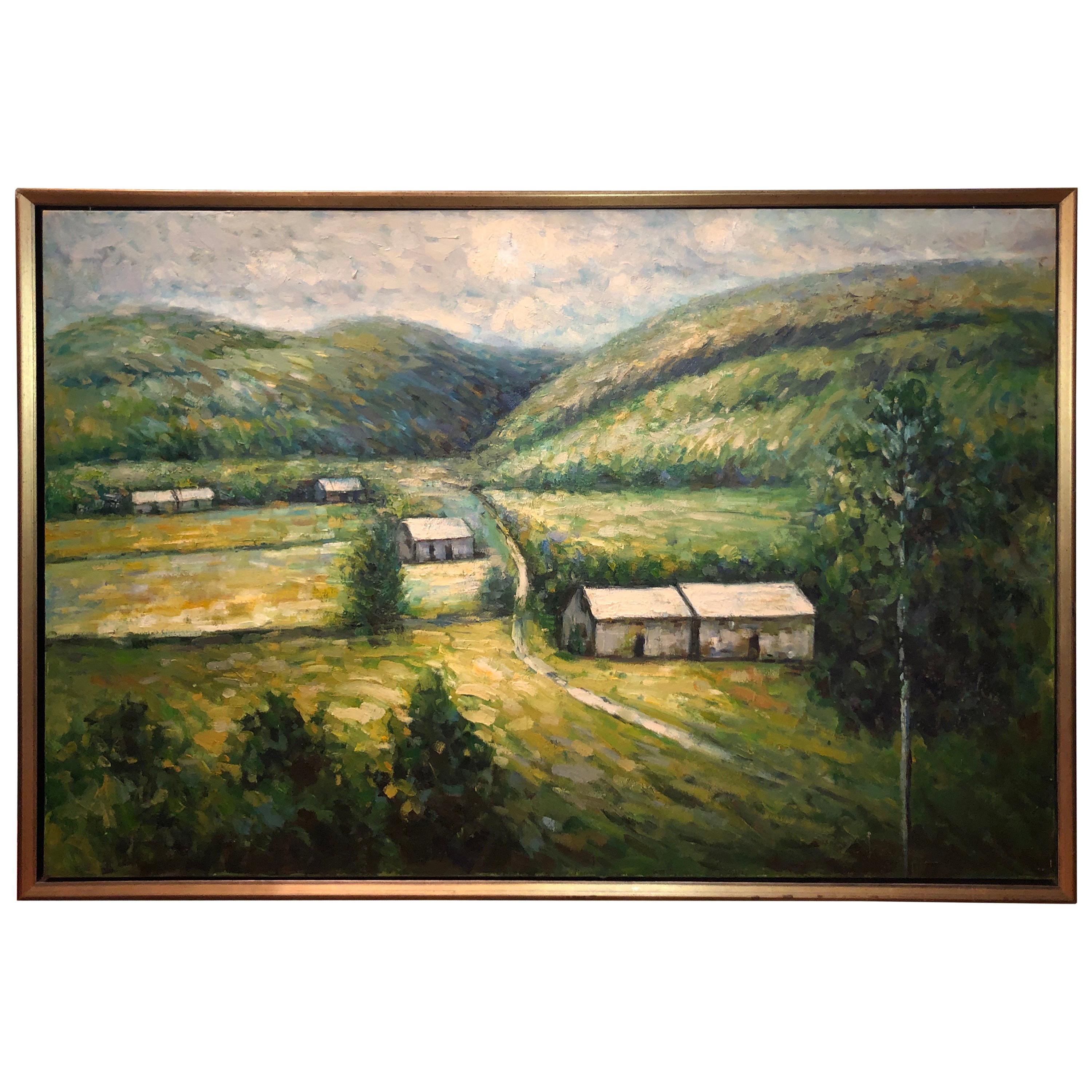 Très grand paysage en plein air, peinture à l’huile sur toile Impasto de 91 cm sur 152 cm