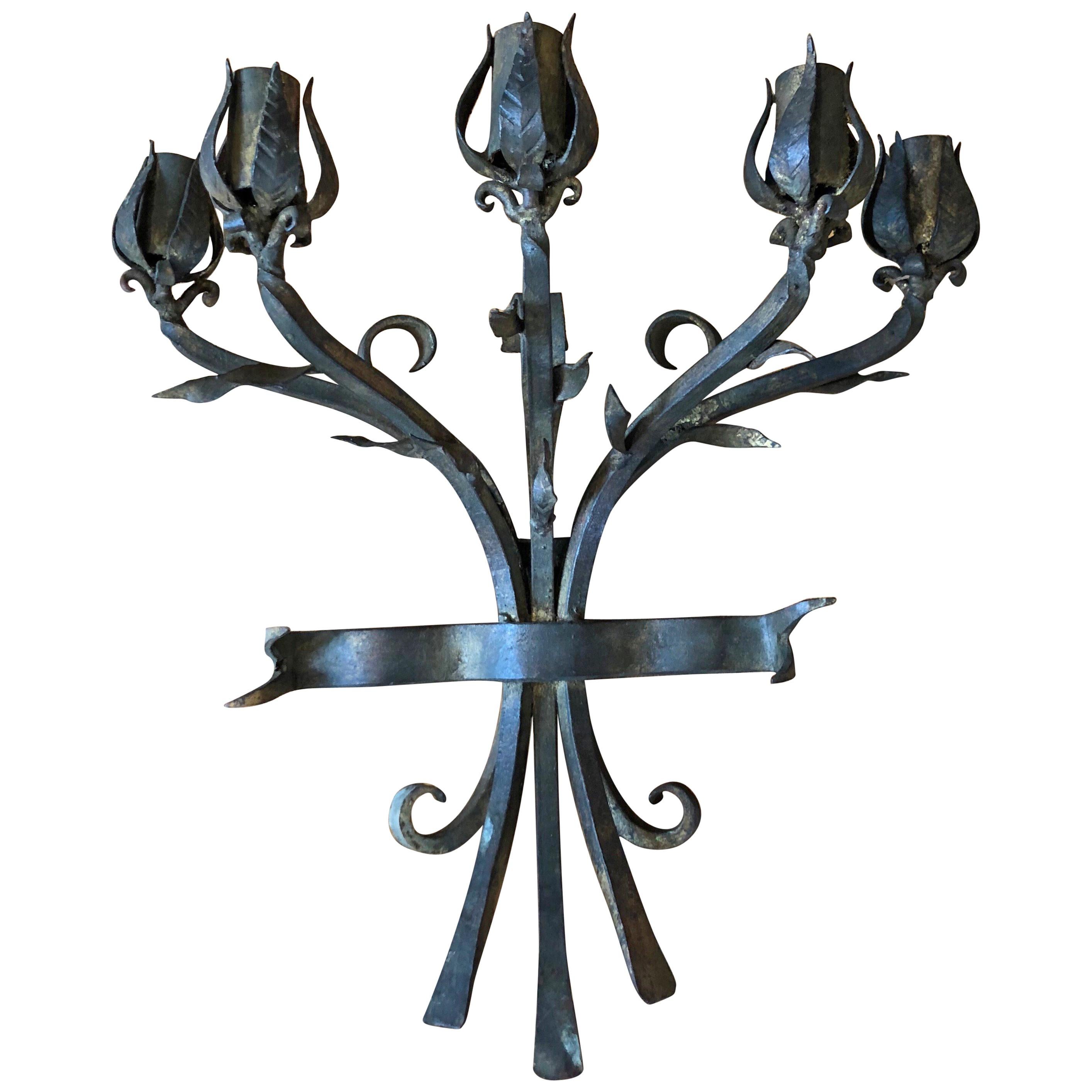 Heavy Hand Wrought Iron Wall Sconce