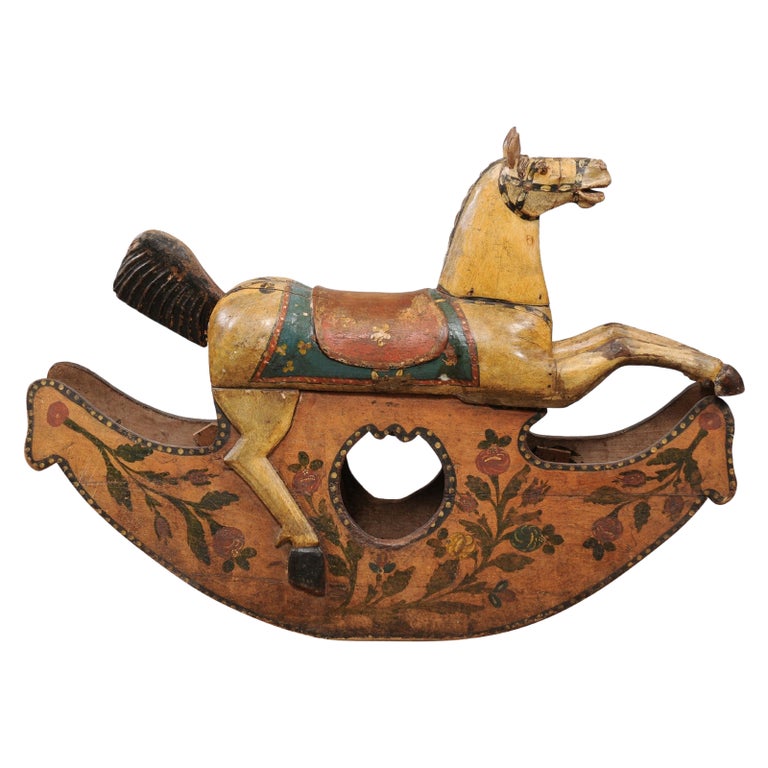19th Century Italian Painted Wood Rocking Horse For Sale