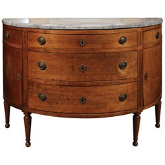 Italian Neoclassical Walnut Demilune Commode with Grey Marble Top, circa 1800