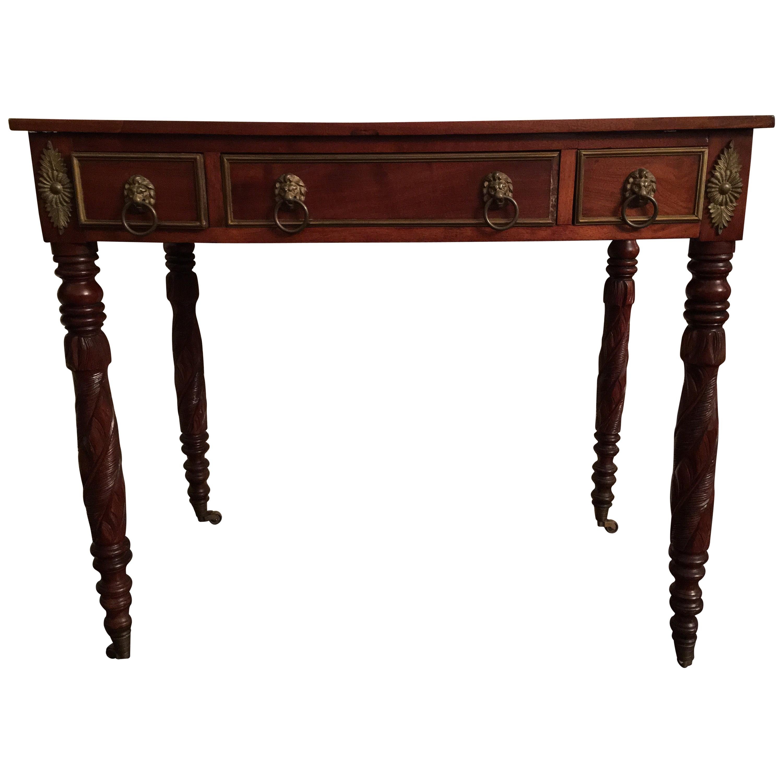 American Empire Writing Table with Carved Acanthus Legs, circa 1840 For Sale