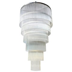 Long Tiered Glass Rod Chandelier with Chrome Frame