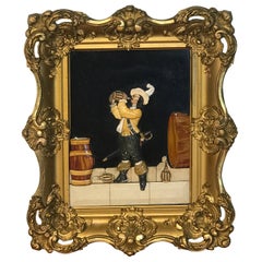 Vintage Florentine Raised Pietra Dura Plaque of a Drinking Cavalier After Vinea