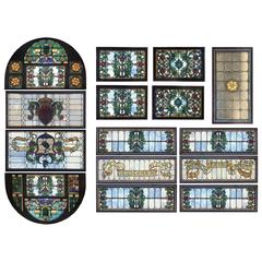 Antique "Building a Mansion" Stained Glass Ceiling Landmark Building S.F.