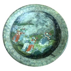Chinese Hand Painted Marble Water Basin Bowl, 19th Century