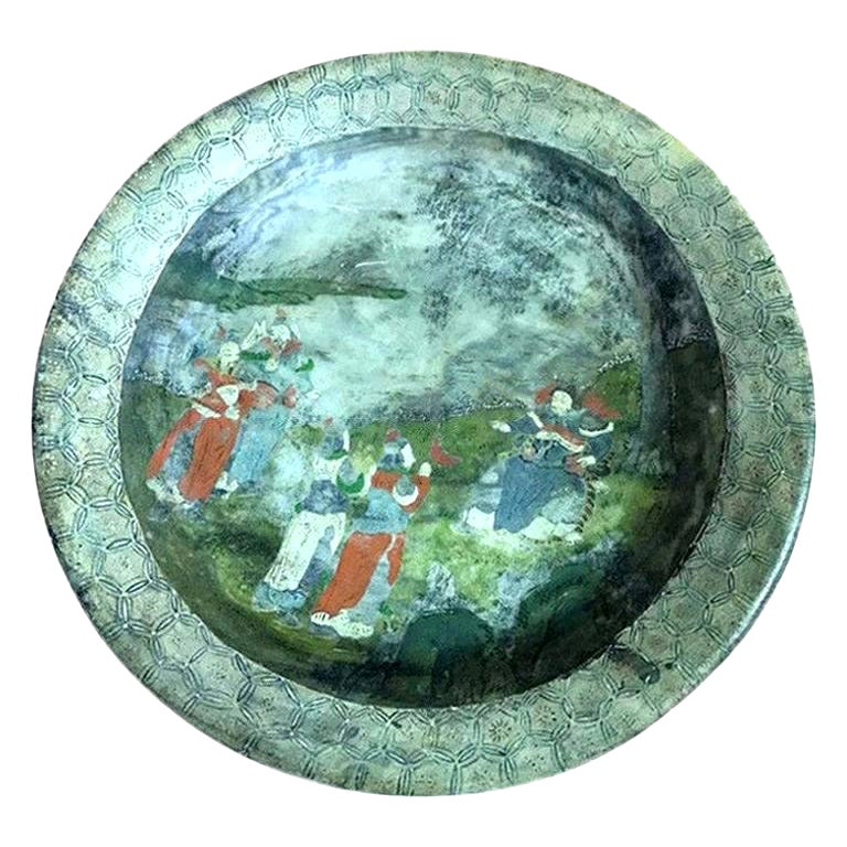 Chinese Hand Painted Marble Water Basin Bowl, 18th-19th Century For Sale