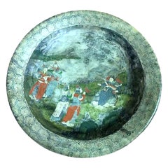 Chinesische handbemalte Wasserbeckenschale aus Marmor, 19. Jahrhundert