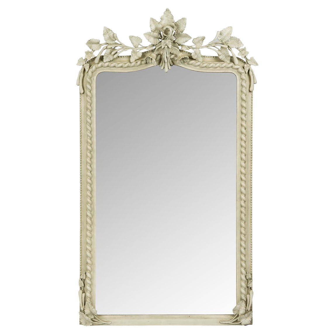 Französischer Louis-Philippe-Spiegel aus dem 19. Jahrhundert in antikem Weiß