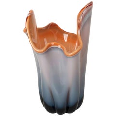 Modernist Vase in Molded Glass in a Gradient of Grey, Blue and Orange