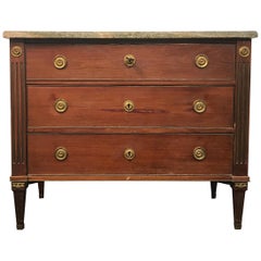 Antique Mahogany Gustavian Chest of Drawers with Marble-Top, Early 19th Century