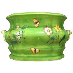 Antique Spode Pottery Footbath with a Bright Green Ground with Sprays