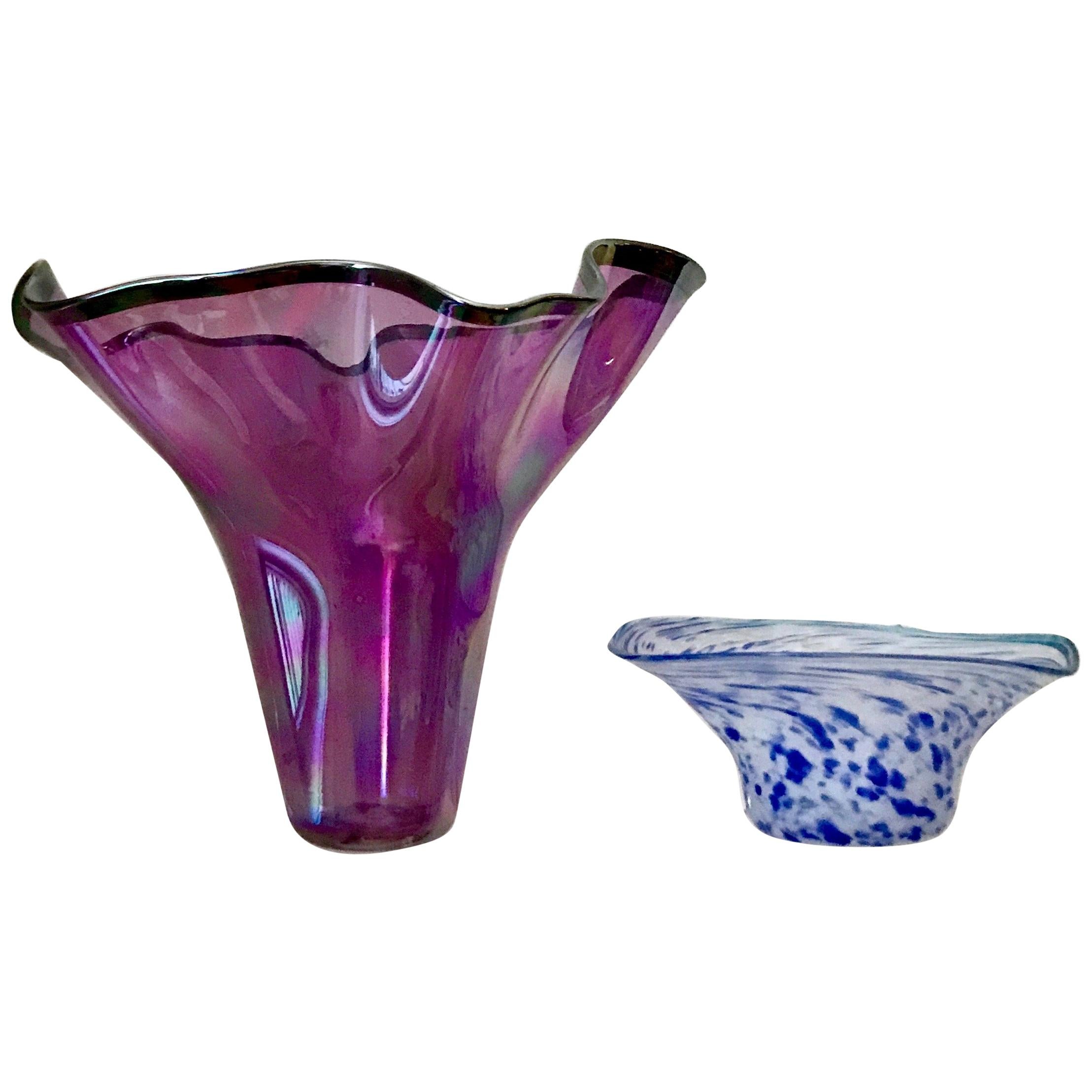 Murano Studio Art Glass Vase Pair, Chihuly-Style, Mid-Century Modern, Venetian