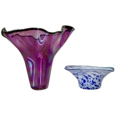 Murano Studio Art Glass Vase Pair, Chihuly-Style, Mid-Century Modern, Venetian