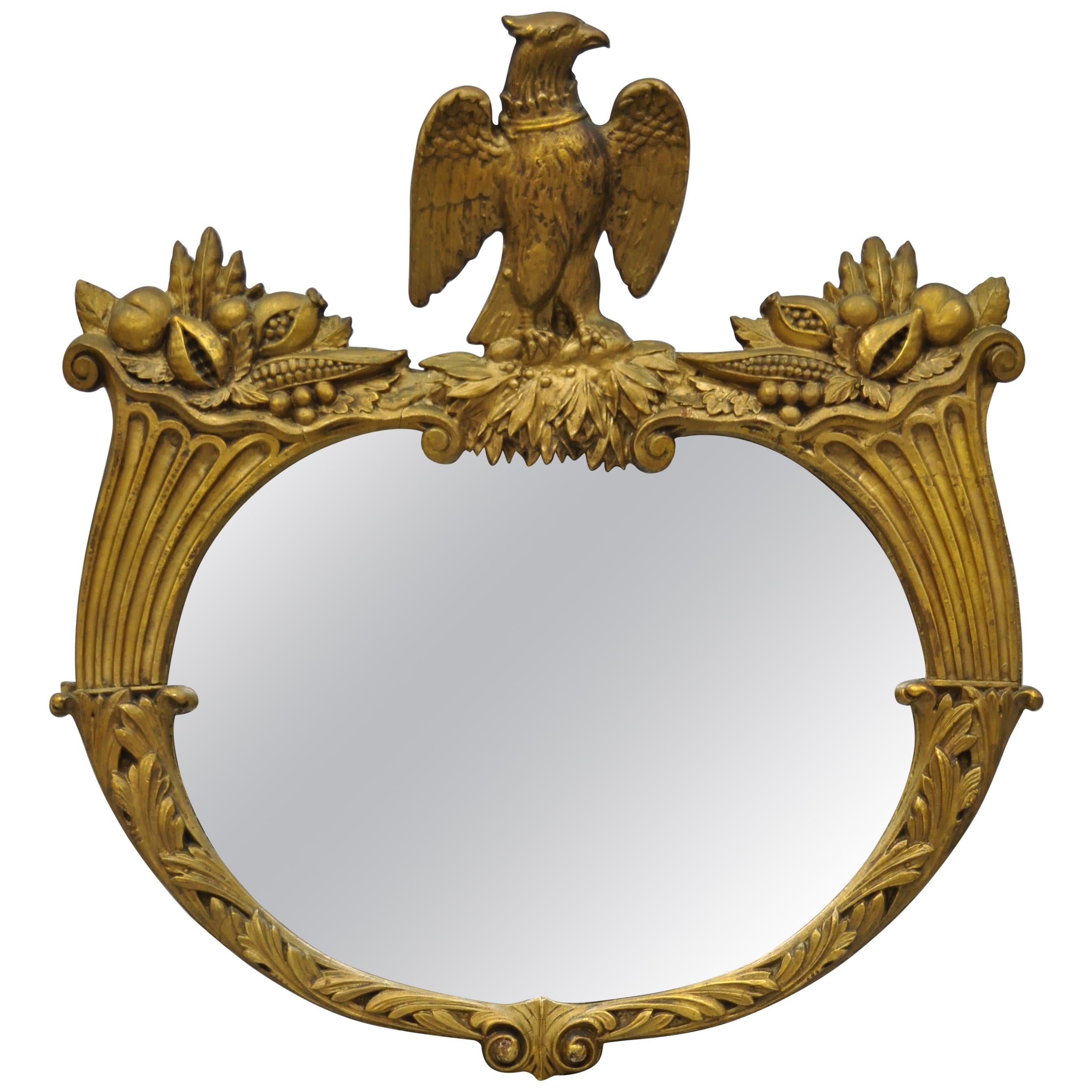 Antique Gold Gilt Gesso Federal Style Wall Mirror with Eagle and Cornucopia