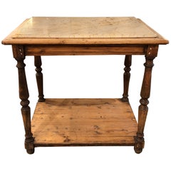 Antique 19th Century French Rustic Two-Tier Oak Pastry Table with Resting Marble Top