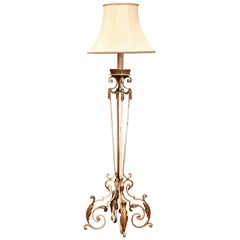 Early 20th Century French Beige Painted and Gilt Iron Floor Lamp with Shade