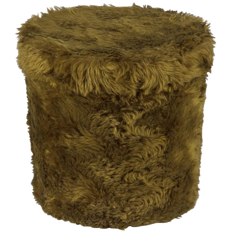 French Vintage Green Pouf Vanity Stool, 1970s For Sale at 1stdibs