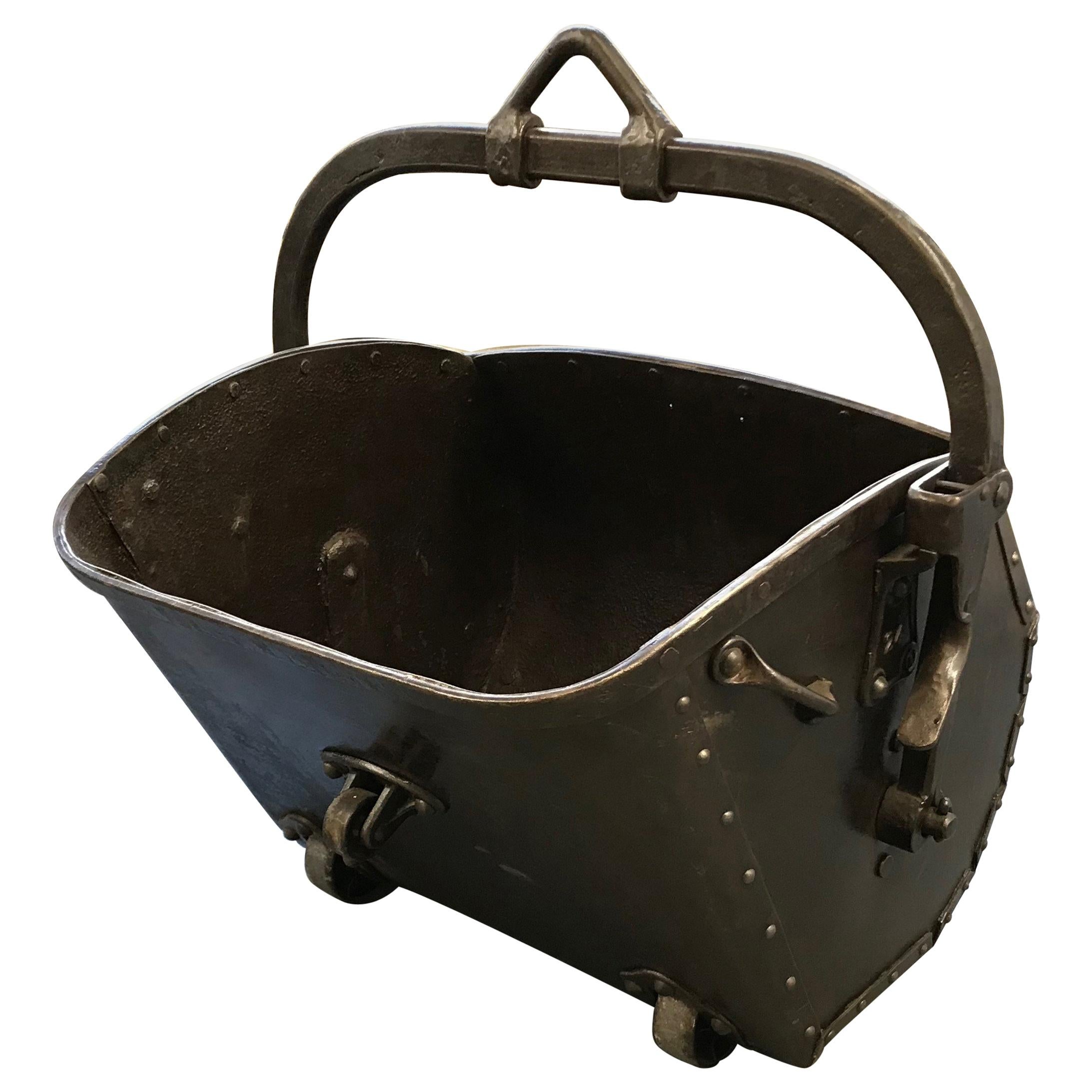 Large 19th Century Industrial Steel Coal Drag Shovel Bucket For Sale