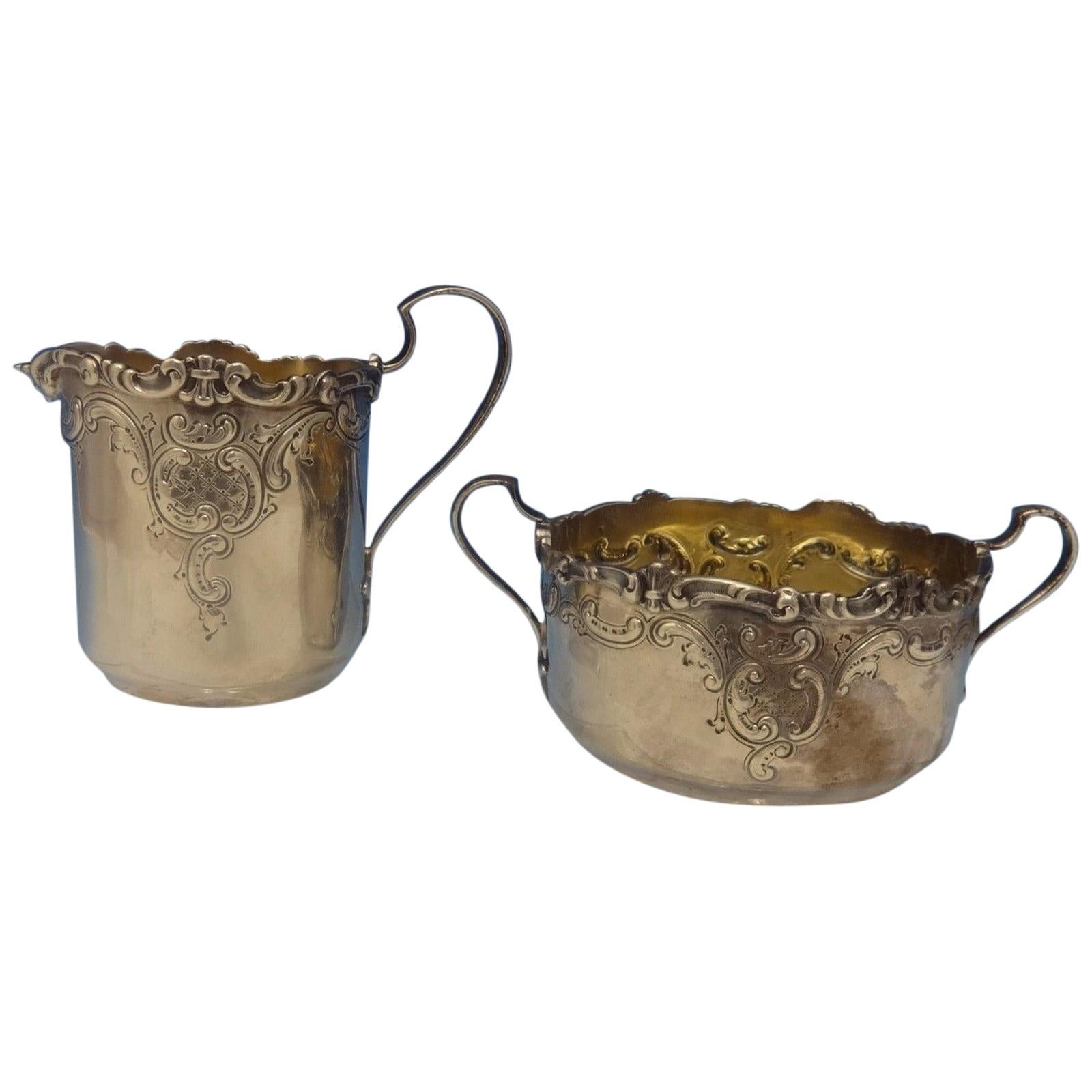 Dominick and Haff Sugar Bowl and Creamer 2-Piece with Repoussed Scrollwork