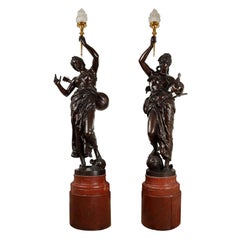 Beautiful Pair of Life-Size Bronze Torcheres by JF Coutan, France, circa 1910