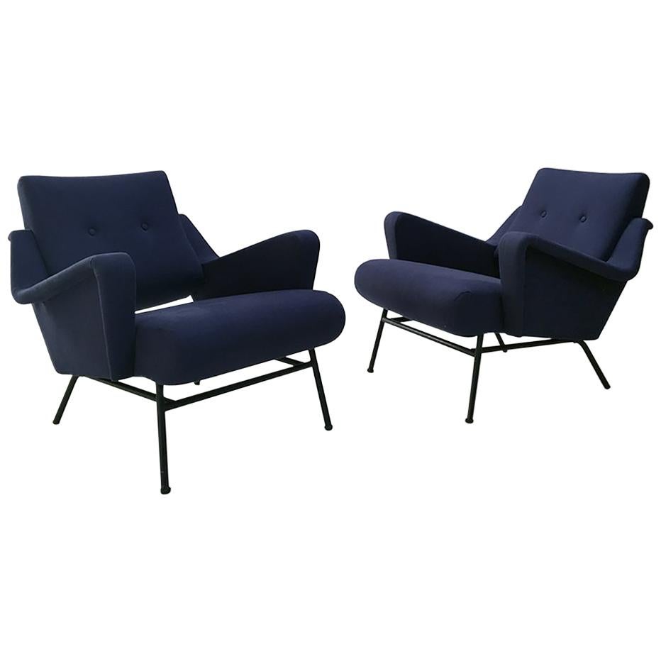Midcentury Pair of French 1950s Lounge Chairs by Gérard Guermonprez for Magnani