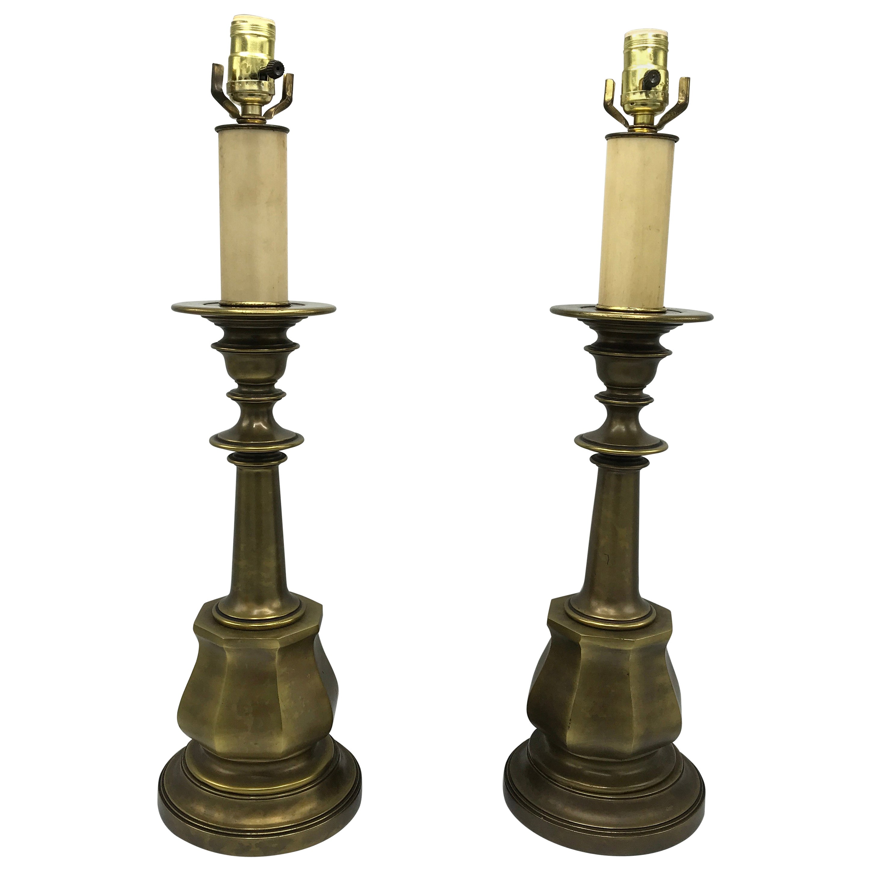 Virginia Metalcrafters Brass Candlestick Accent Lamps, Pair at 1stDibs