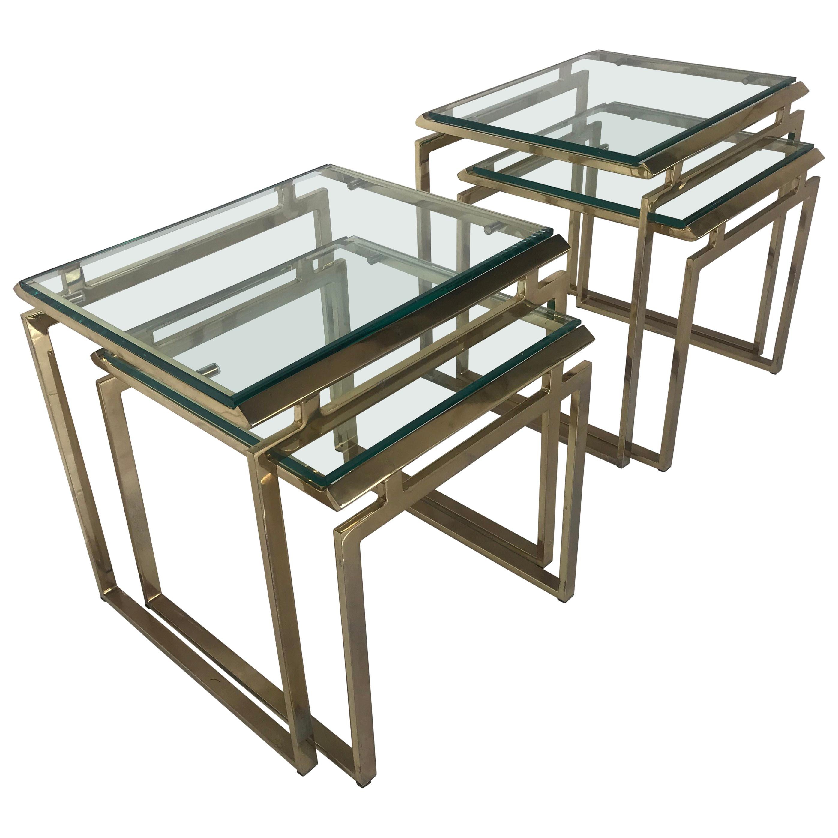 Pair of Mid Century Brass and Glass Nesting Tables
