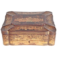 19th Century Chinese Export Chinoiserie Lacquer Sewing Box