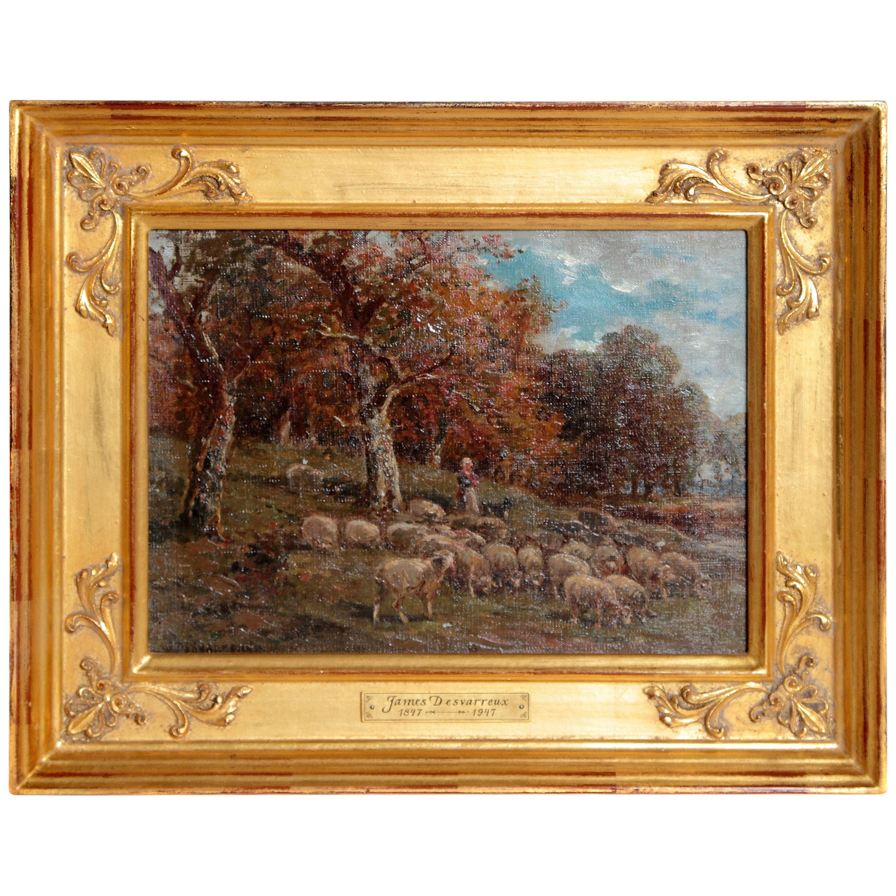 Oil on Canvas "Paturage dans Yonne" by James Desvarreux-Larpenteur (1847-1947) 