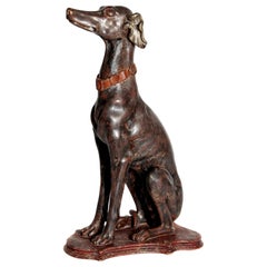19th Century Italian Carved Wood Seated Greyhound Sculpture