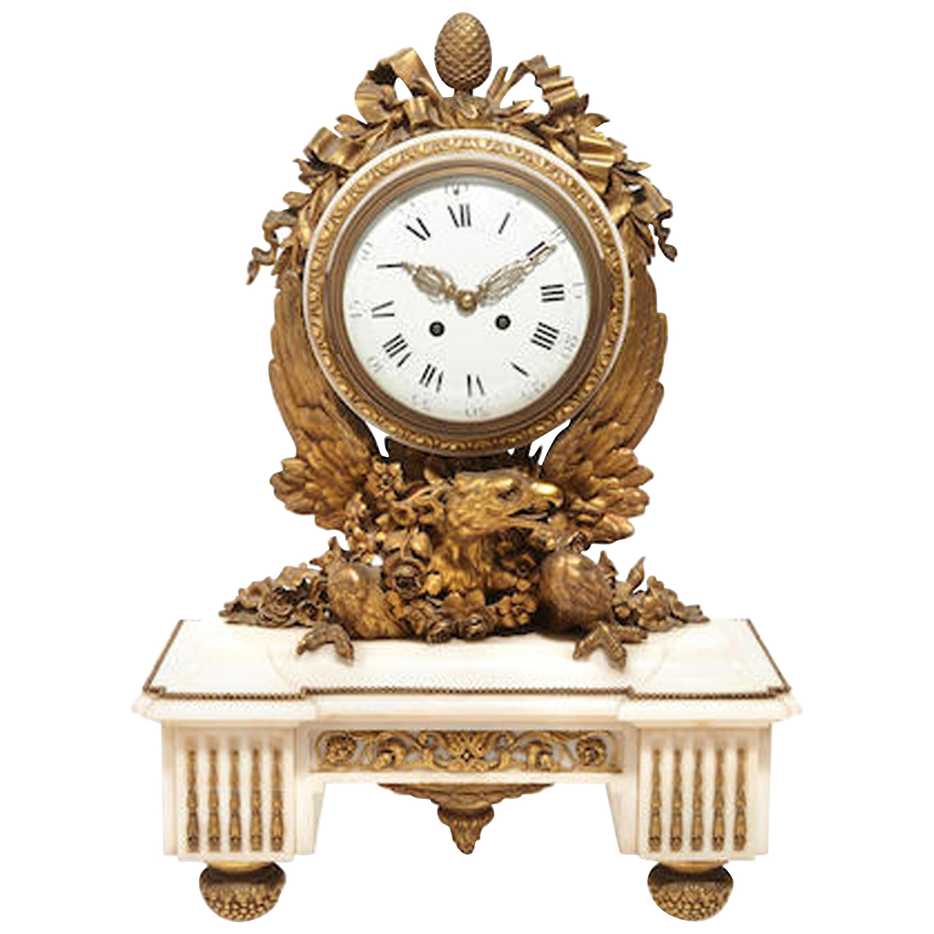 French Ormolu Marble Mantel Clock, 19th Century
