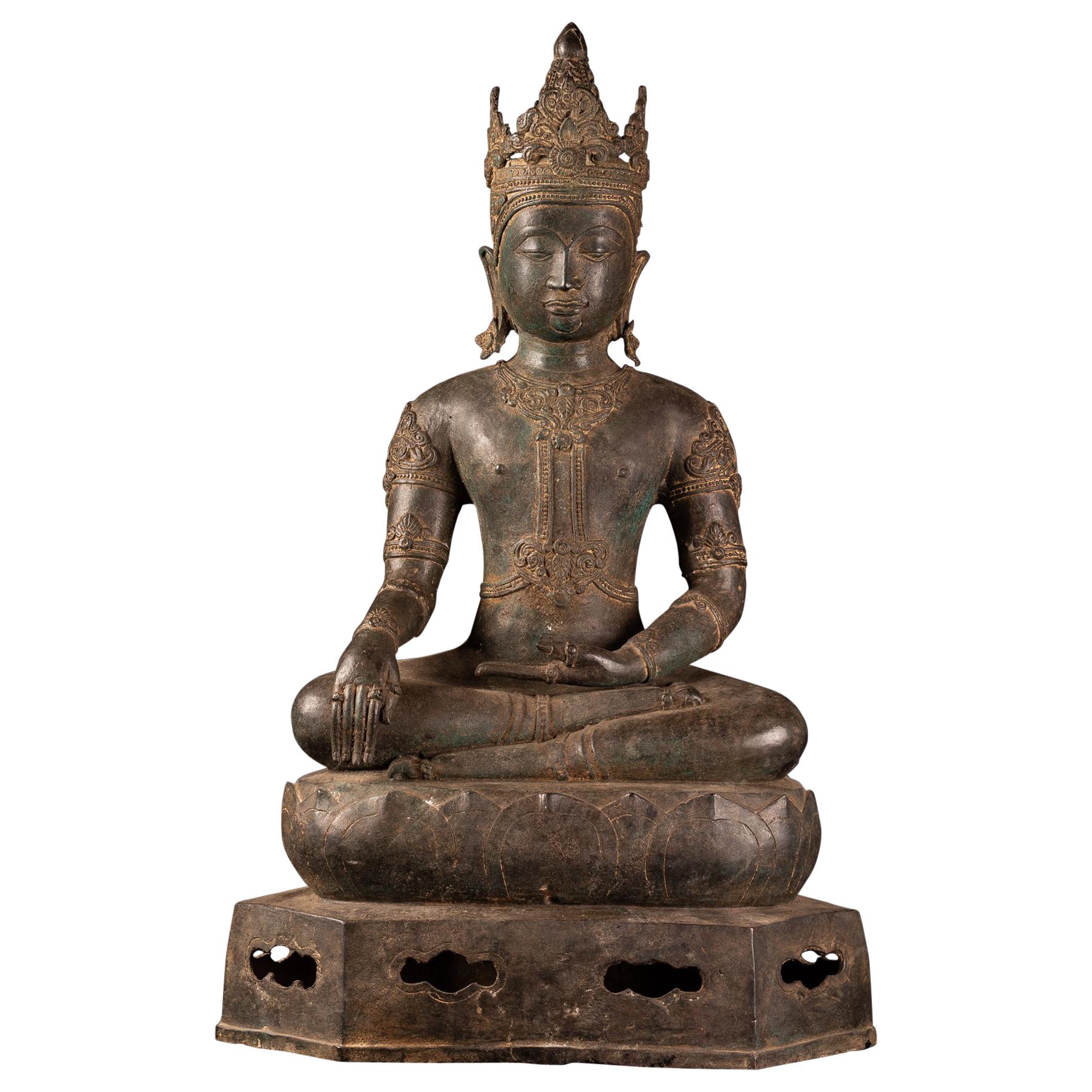 Royal Antique Bronze Buddha with Imperial Attire, Fine Details, 18th Century