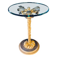 Diminutive Italian Glass Top Palm Tree Form End or Side Table or Candle-Stand