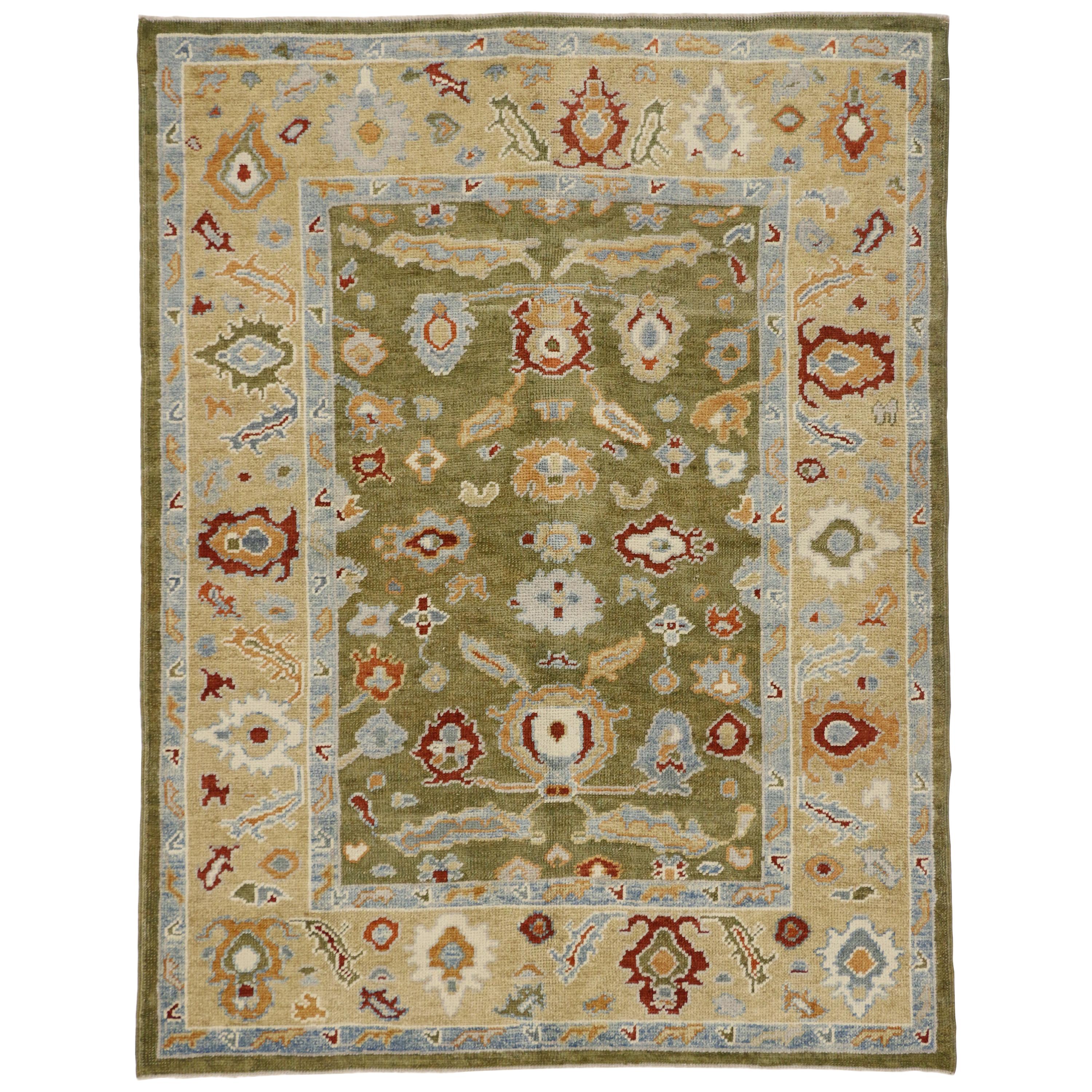 New Contemporary Turkish Oushak Area Rug with Biophilic Design and Modern Style