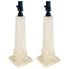 Pair of Neoclassical Style Rock Crystal Obelisk Form Table Lamps