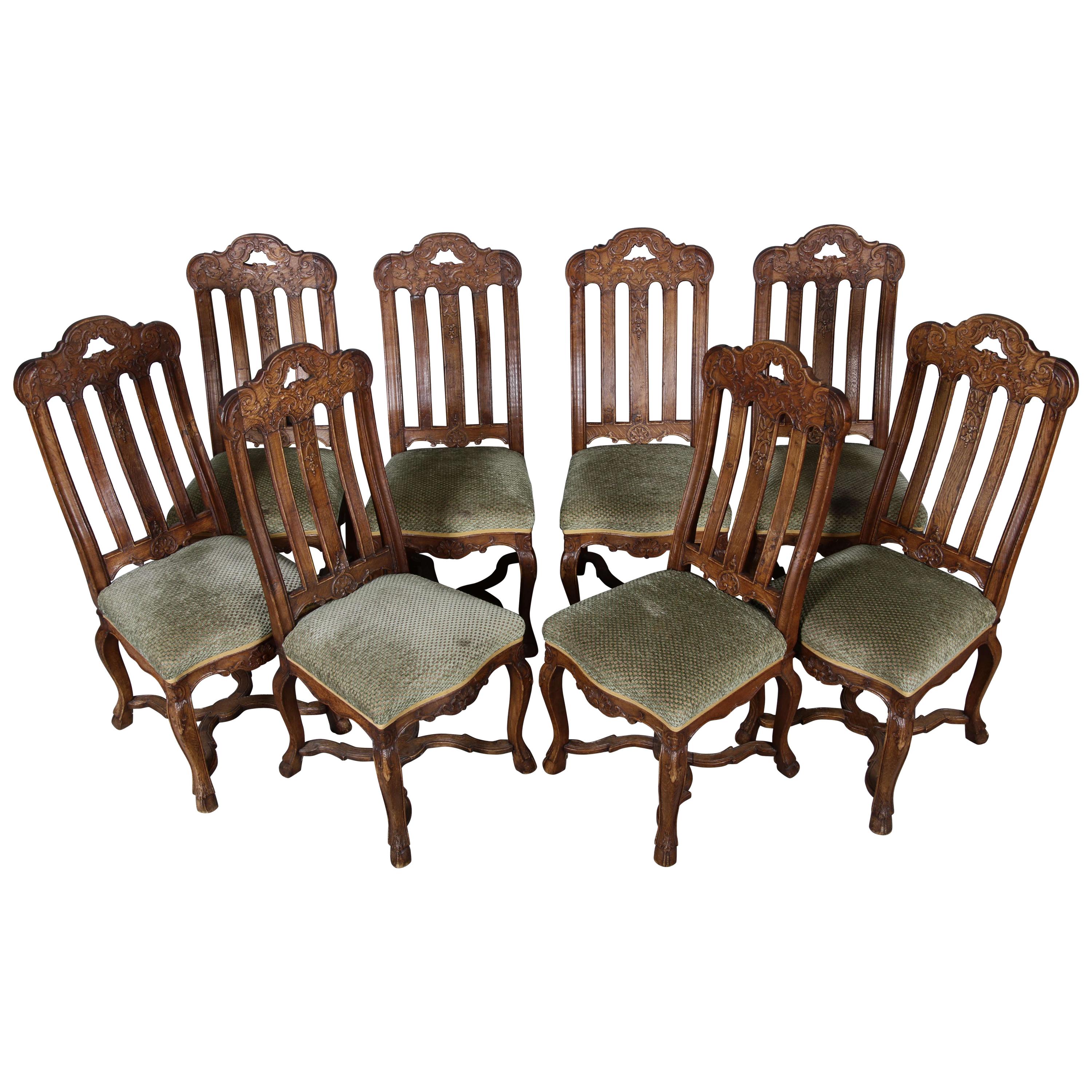 8 Baroque Chairs Liège 18th Century Oak