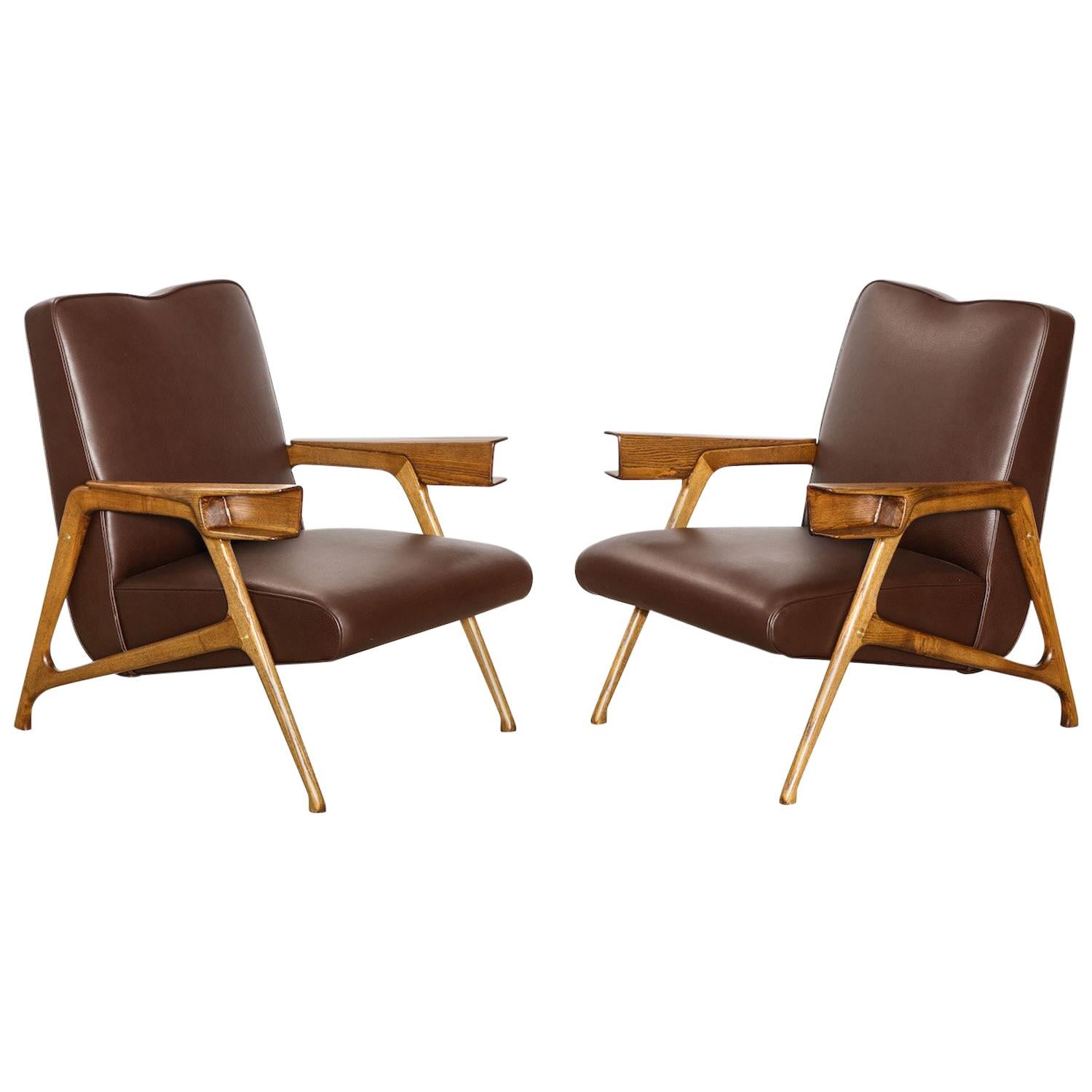 Architectural Lounge Chairs Attributed to Augusto Romano